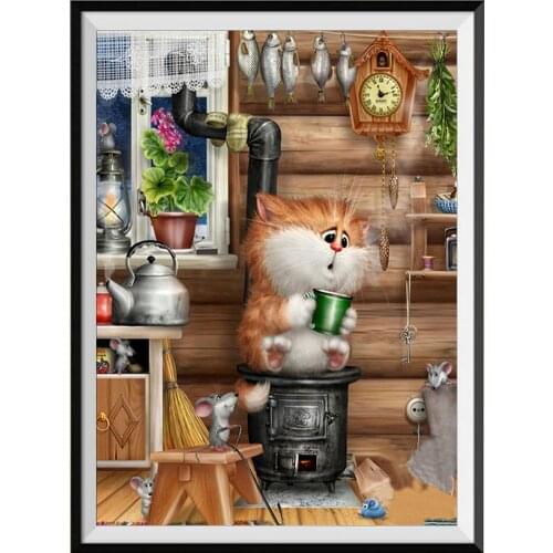 Animal Cut Cat Printed 11CT Cross-Stitch Patterns DIY Embroidery DMC Threads Painting Craft Handmade Sewing Floss Adults