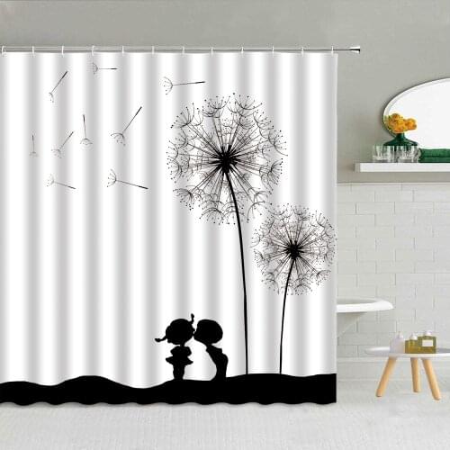 Romantic Flower Shower Curtain Dandelion Nordic Simplicity Style Bathroom Decor Hooks Curtains Waterproof Cloth Bath Screen Set