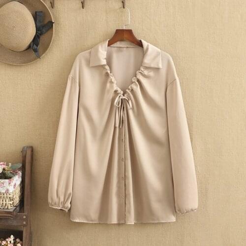 Women Plus Size Clothing Fall And Spring 2021 V-Neck Shirt Long Sleeves Loose And Comfortable Man-Made Cotton Cloth Clothes