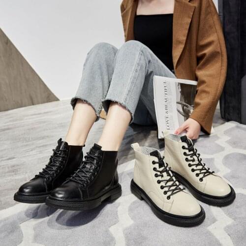 Martin women boots short Genuine Leather Ankle Lace-Up Round Toe fashion 2020 ladies shoes zapatos de mujer