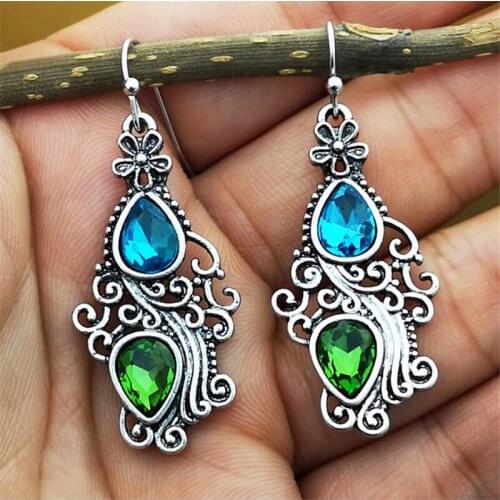 Blaike Silver Color Dangle Earrings For Women Blue/Green Water Drop Zircon Drop Earrings Wedding Party Jewelry