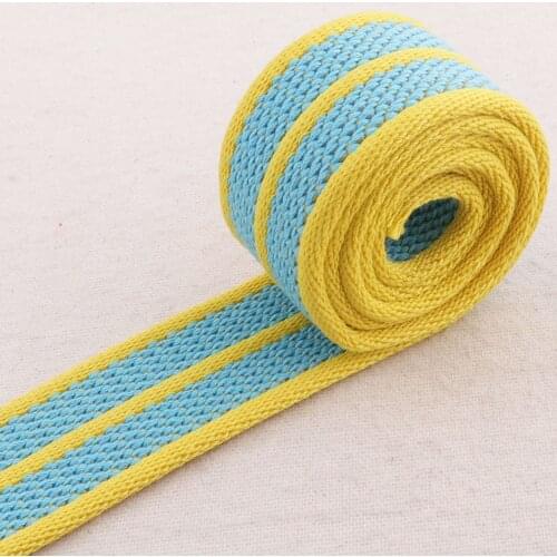 1 1/2" Yellow Blue Striped Webbing Ribbon Yellow Edge Bag Purse Straps Totes Belts Tape Bag Handle for Buckles Rings Strap(38mm)