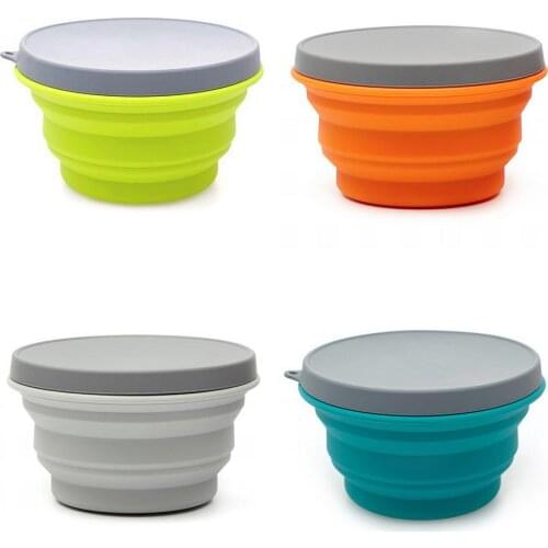 1000ML Outdoor Folding Silicone Bowl Box Multiuseful Camping Travel Drinking Bowl Fruit Plates Safety Sucker Bowl Camp Tableware