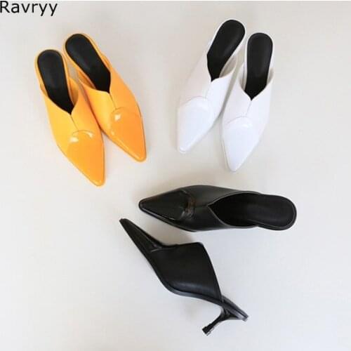2018 Lemon Yellow Woman high heels Concise Style Pointed Toe Sexy Pumps Thin Heel Slip-on female dress shoes stiletto heels