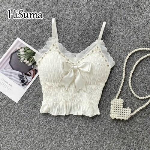 2021 summer womens V-neck strap beading bow lace camisole Tube top bra one piece belt pad wireless Corset female underwear