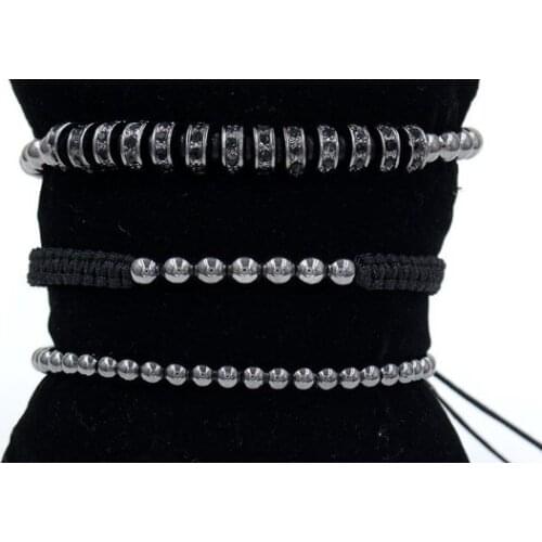 4mm 3PCS/Lot ug43 gold silver Copper cz zircon cubic zirconia elastic ball bead crown Punk Macrame Charm Bracelet Bangles