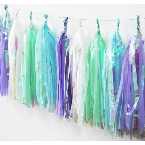 5pcs Colorful DIY Tissue Paper Foil Tassel for Mermaid Unicorn Party Baby Shower Wedding Birthday Christmas Decoration Garlands
