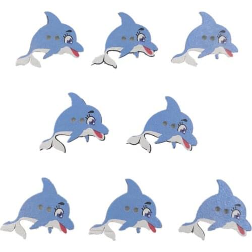 50Pcs Dolphin Painted Wooden Buttons for Craft DIY Scrapbooking Decor 2 Holes Buttons Wood Buttons Handwork Sewing Accessories