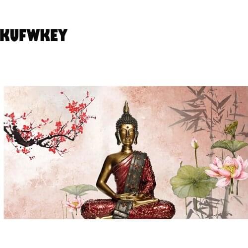 DIY Diamond Paintings Cross Stitch Canvas Picture Wall Art Buddha Lotus Landscape 5d Embroidery Mosaic New Year Decoration Gift