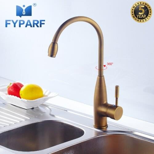 FYPARF Antique Brass Kitchen Faucet Mixer Single Handle Hole Hot Cold 360 Degree Water Tap Kitchen Sink Faucet Crane for Kitchen