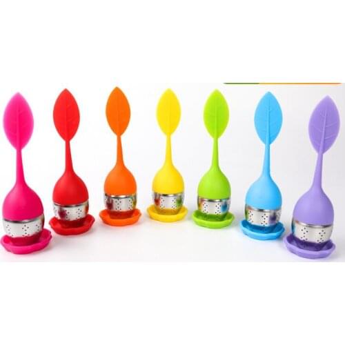 Free shipping 8 Colors New Silicone Stainless Steel Cute Leaf Tea Strainer Herbal Spice Tea Infuser Filter leakage
