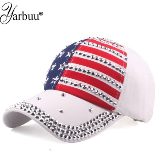 [YARBUU] High Quality USA Flag Baseball Cap Men Women Eagle Snapback Bone Casual Sun Golf Hat rhinestone star Denim cap hat