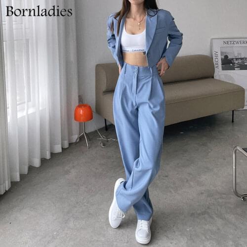 Bornladies Autumn Two Piece Sets Korean Fashion Blazer Suits Women Crop Coat and Pant Suits Long Sleeve Ensemble 2 Pieces Outfit