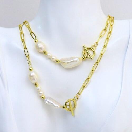 10 Pcs Pearls Link chain necklace Gold color Chain Gold Pearls Pendant necklace Elegant Necklace 90029