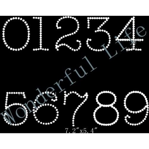 Wonderful life free shipping Rhinestone Custom Number Rhinestone Transfer Design 0-9 For t-Shirts