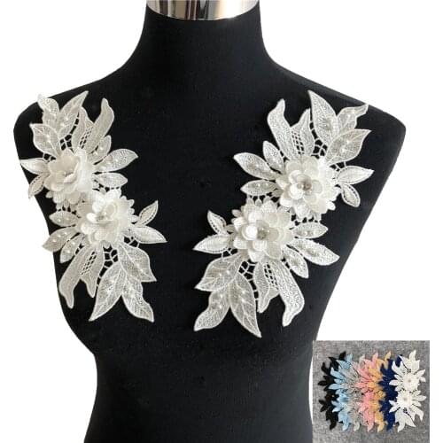 Flower Polyester Pair of Hollow ABS pearl 3D Rhinestone Craft Material Dress Gorgeous Lace Application Needlework Accessories