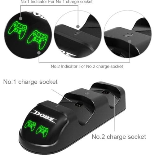 USB Dual Fast Charging Dock Charger Station Stand Base and 4 MicroUSB Charging Connectors for PS4/Slim/Pro Wireless Controller