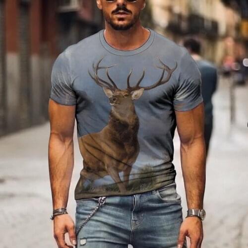 Summer New Deer Pattern T-shirt Mens Casual Animal Hip-hop T-shirt 3d Printing Mens Fashion Street Plus Size Clothing