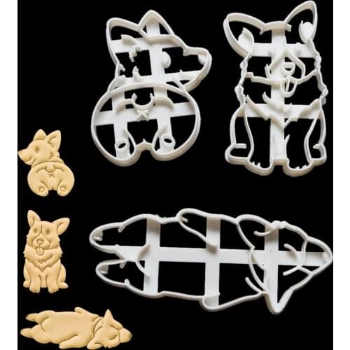3Pcs/Set Biscuit Baking Tool Cute Funny Corgi Dog Shaped Cookie Cutters Mold Kitchenware Bakeware Tool For Kids Hand DIY Mold