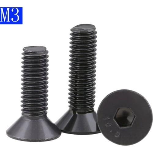 M3 - 0.5 3mm DIN7991 Black 10.9 Class Alloy Steel Hex Socket Countersunk Head Screw Flat Hex Socket bolts DIN 7991