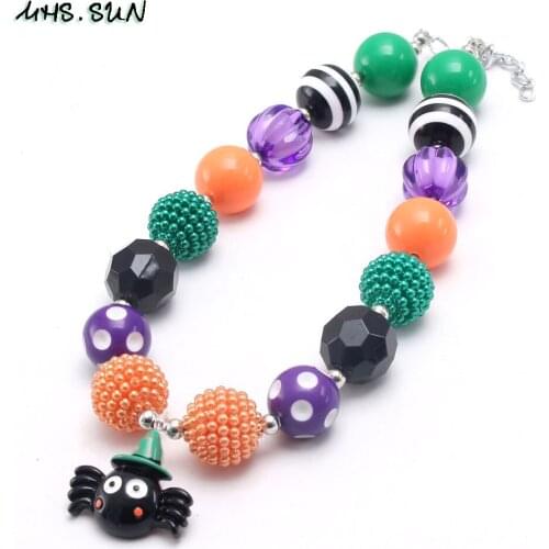 MHS.SUN Baby Cartoon Spider Pendants Kids Chunky Beads Necklace Girls Child Beads Necklace Halloween Party Jewelry Gift 1Pcs