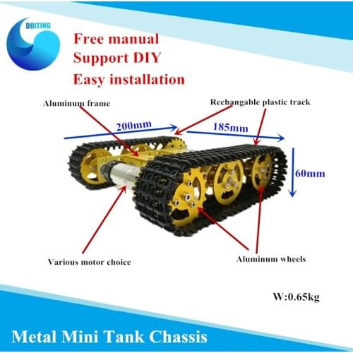 Mini T100 RC Metal Robot Tank Chassis Crawler Caterpiller Tracked Vehicle with Plastic Track 2 Motors for Robot Platform RC
