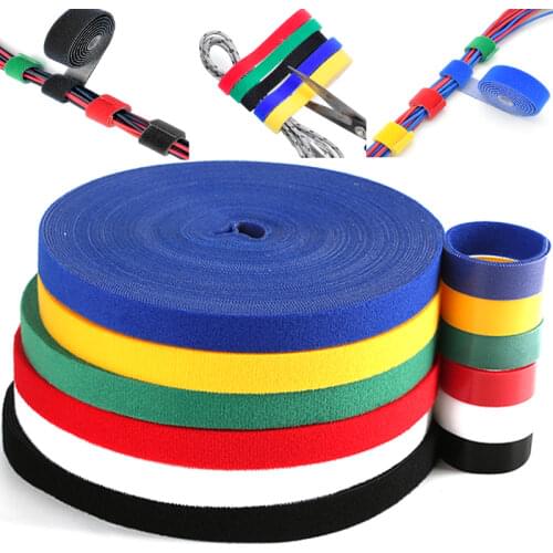 5M DIY Reusable Nylon Cable Ties Manager Winder Cable Clip Ties Velcros Strap Ribbon Wire Strap Seals Office Desktop Management