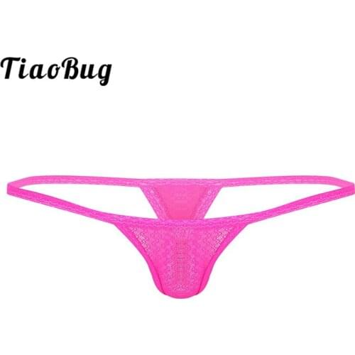 TiaoBug Men Mesh Sheer Mini G-String Transparent Thong Low Rise Stretchy Male Hot Sexy Gay Underwear Sissy Panties Soft Tanga