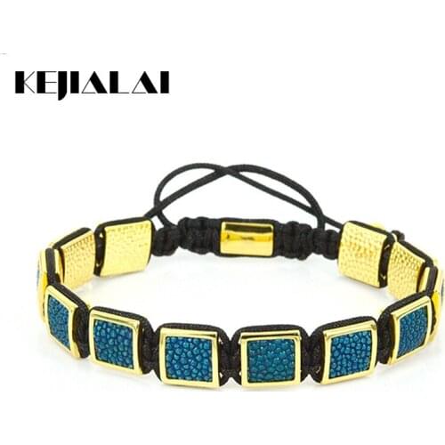 Fashion Stingray Leather Macrame Bracelets Mens Genuine Stingray Leather Square Bead Charm Bracelet for Men Luxury Style