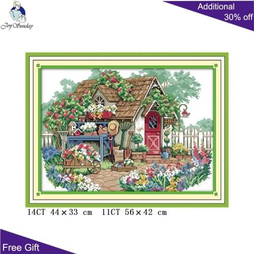 Joy Sunday Flower Cabin Needlepoint Home Decor F671(2) 14CT 11CT Counted and Stamped Flower Cabin Embroidery Cross Stitch Kits