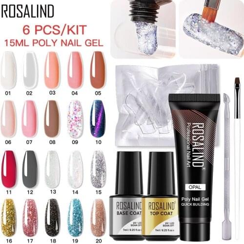 Rosalind Nail Supplies For Professionals Extension Glue Kit For Manicure Quickly Extend Crystal Poly Nail Gel Top Base Tool Set