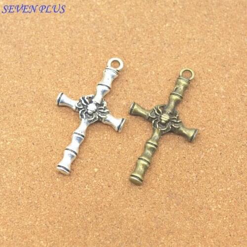 Newest Style 20 Pieces/Lot 25mm*47mm Antique Silver plated Or Antique Bronze Metal Spider Crosses Charms For Jewelry Making