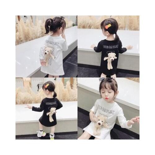 2020 Autumn New Korean Style Girl Casual Dress Kids Dresses for Girls Toddler Girl Cute Long Sleeve A-line Dress with Bear 2-7Y