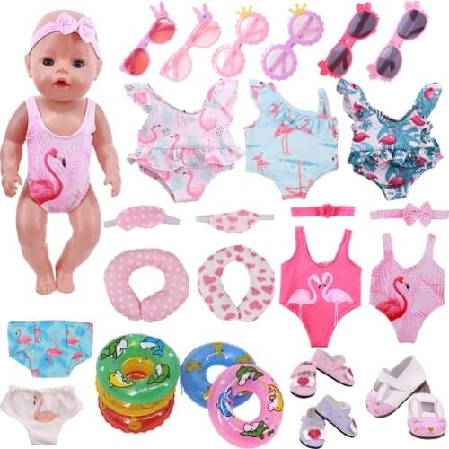 Doll Clothes Flamingo Swimming Suit Sunglasses For 18Inch American &43Cm Reborn Baby Doll Accessories Our Generation Girls Toys
