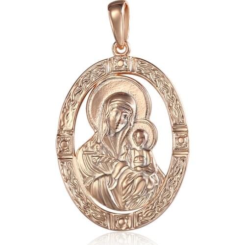 Davieslee Virgin Mary Jesus Pendant Necklace for Women 585 Rose Gold Filled Cross Necklaces Religious Christian Jewelry LGP255
