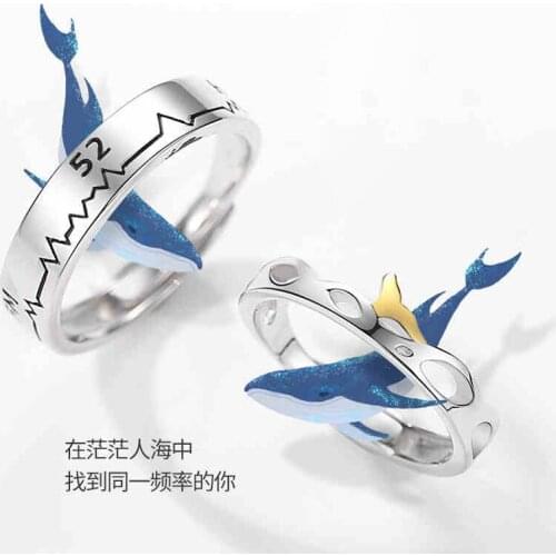 Couple Rings Adjustable Opening For Women Whale Tail Male Female Simple Fashion Korea Student Gift Lady Wedding Jewelry BOYULIGE