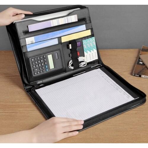 Personalized business A4 manager bag for documents filing folder zipped folders padfolio briefcase with ipad pocket calculator