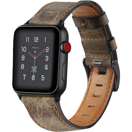 KTAB Leather Strap For Apple Watch Band 38mm 40mm 42mm 44mm Genuine Leather Vintage Classic Bands For Apple Watch Series 5 6 SE