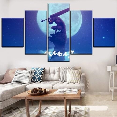 Modern Canvas Hd Printed Poster Home Decoration 5 Pieces Berserk Guts Painting Wall Art Anime Pictures Boy Room Modular Framed
