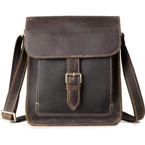 Crazy Horse Mens Crossbody Bag Real Leather Messenger Male Luxury Shoulder Handbag Bag Casual Flap Tote Travel Case Fashion Bag