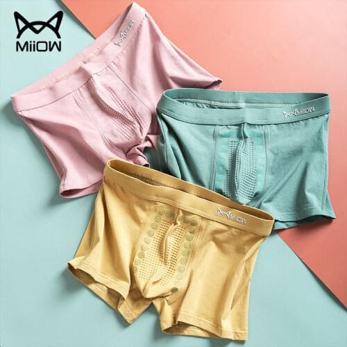 MiiOW Genuine Mens Underwear Boxer Shorts Cotton Graphene Antibacterial Lining Breathable Boxer Shorts Solid Color Shorts