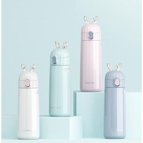 Vacuum Flasks 350ml Thermoses Cup 304 stainless steel girls inside outside Cute antler bounce Coffee Tea Milk Bottle Gifts