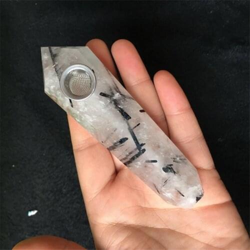 Hot sale natural black tourmaline quartz crystal tobacco smoking pipes wand
