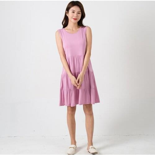 Korean Modal Cotton Sleepwear Sleeveless Summer Nightdress Women Casual Cake Dress Loose Nightgowns Female Home Wear Nightshirt