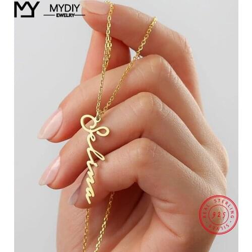 925Sterling silver Vertical Name Necklace Personalized Custom Pendant Handwriting Signature Nameplate Choker Necklaces For Women