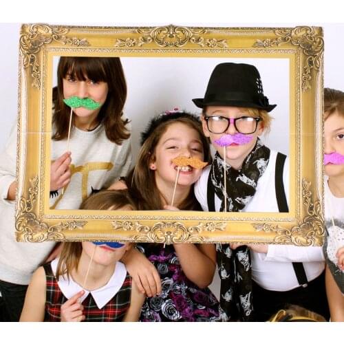 1pcs DIY Paper Picture Frame Cutouts Antique Photo Booth Props For Wedding Birthday Party Decoration (Gold)