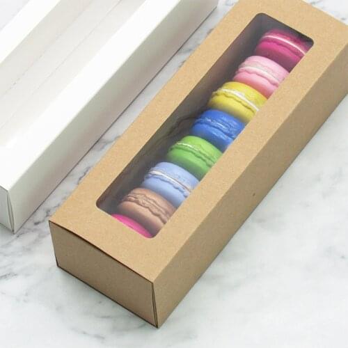 10pcs Kraft Paper Macaron Box Cookie Chocolate Cake Packaging Box Christmas Party Paper Gift Box Food Container Wrapping Supply