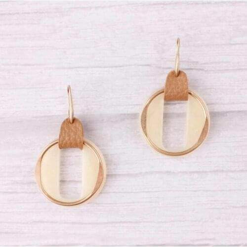 ZWPON 2019 Layered Hollow Resin Gold Circle Drop Earrings Leather Fashion Women Statement Earrings Jewelry Wholesale
