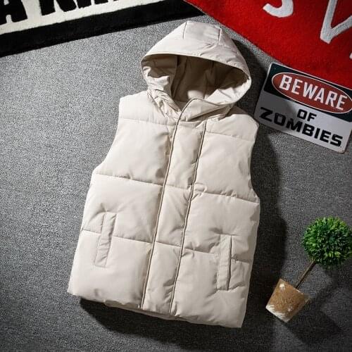 2021 Mens Autumn Winter down Cotton-Padded Hooded Vest Teenagers Pure Color Warm Keeping Casual Vest
