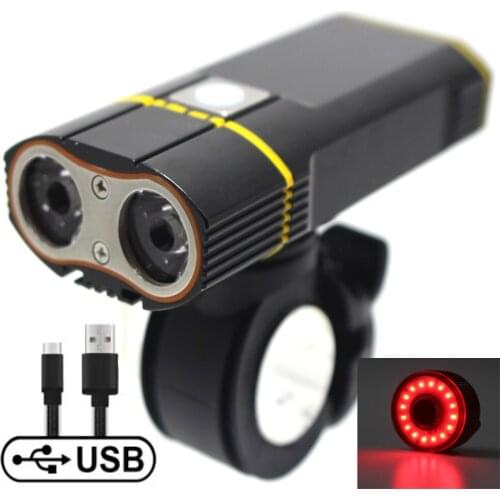 2400mAh Bicycle Light Waterproof 6000 Lumens USB Rechargeable Bike Lamp Night safety Cycling Flashlight Light Rear light
